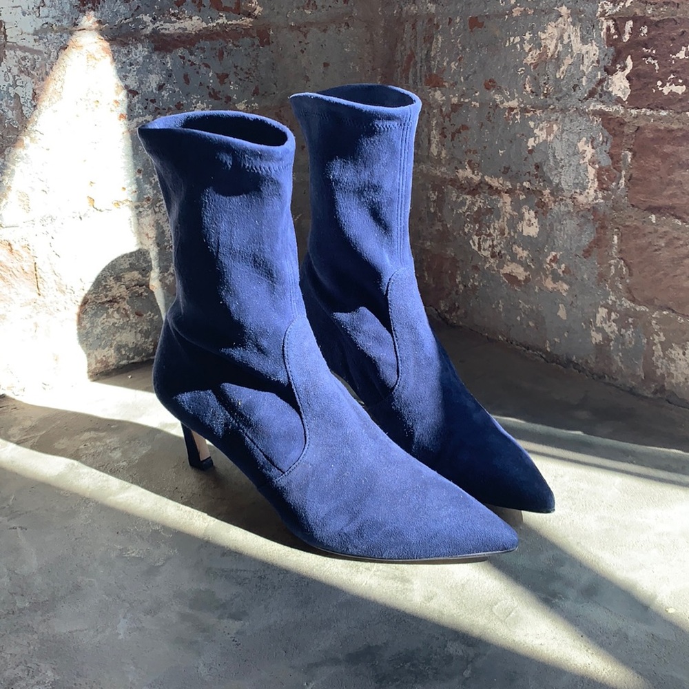 Stuart Weitzman Rapture Sock Boots in Navy Suede - Size 8